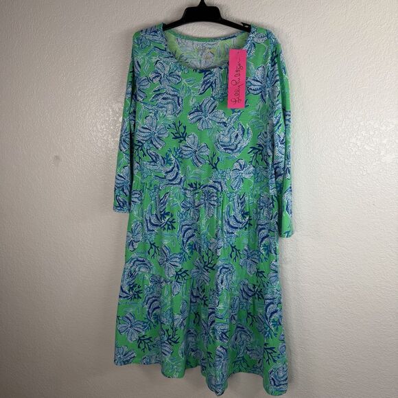 NWT Lilly Pulitzer Mini Geanna Swing Dress Green Floral XL 12 - 14 Kids Cotton - Picture 4 of 11